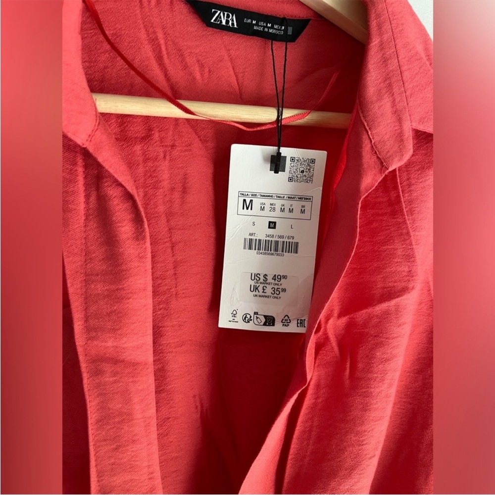 Zara, Coral, Belted wrap shirt, Medium - Picture 8 of 13